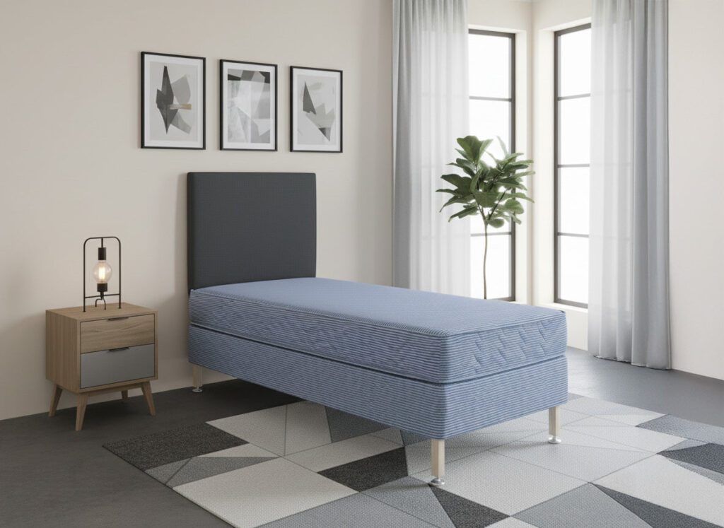 Houston Student Contract Coil Sprung Flat Panel Divan Bed Set on Legs